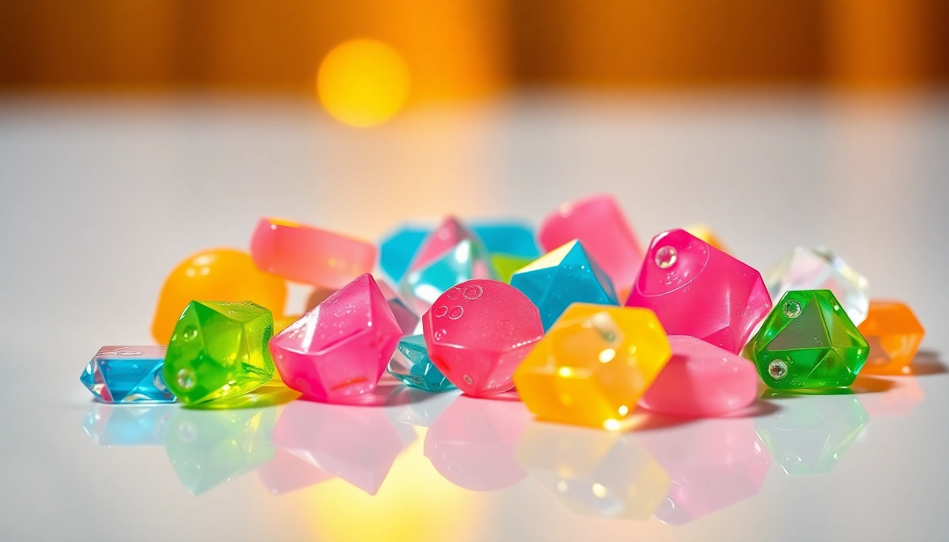 Enjoying colorful crystal candy treats with unique gem-like shapes and vibrant flavors.