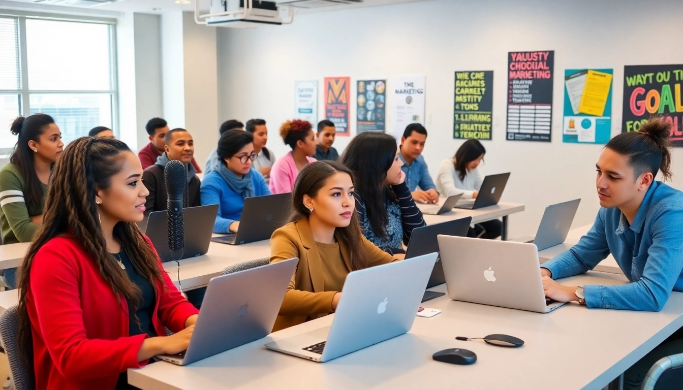 Students participating in Digital Marketing Courses Cyprus, engaging with technology and practical training.