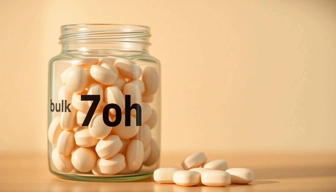 Showcasing bulk 7oh tablets in a clear jar, emphasizing their premium quality and texture.