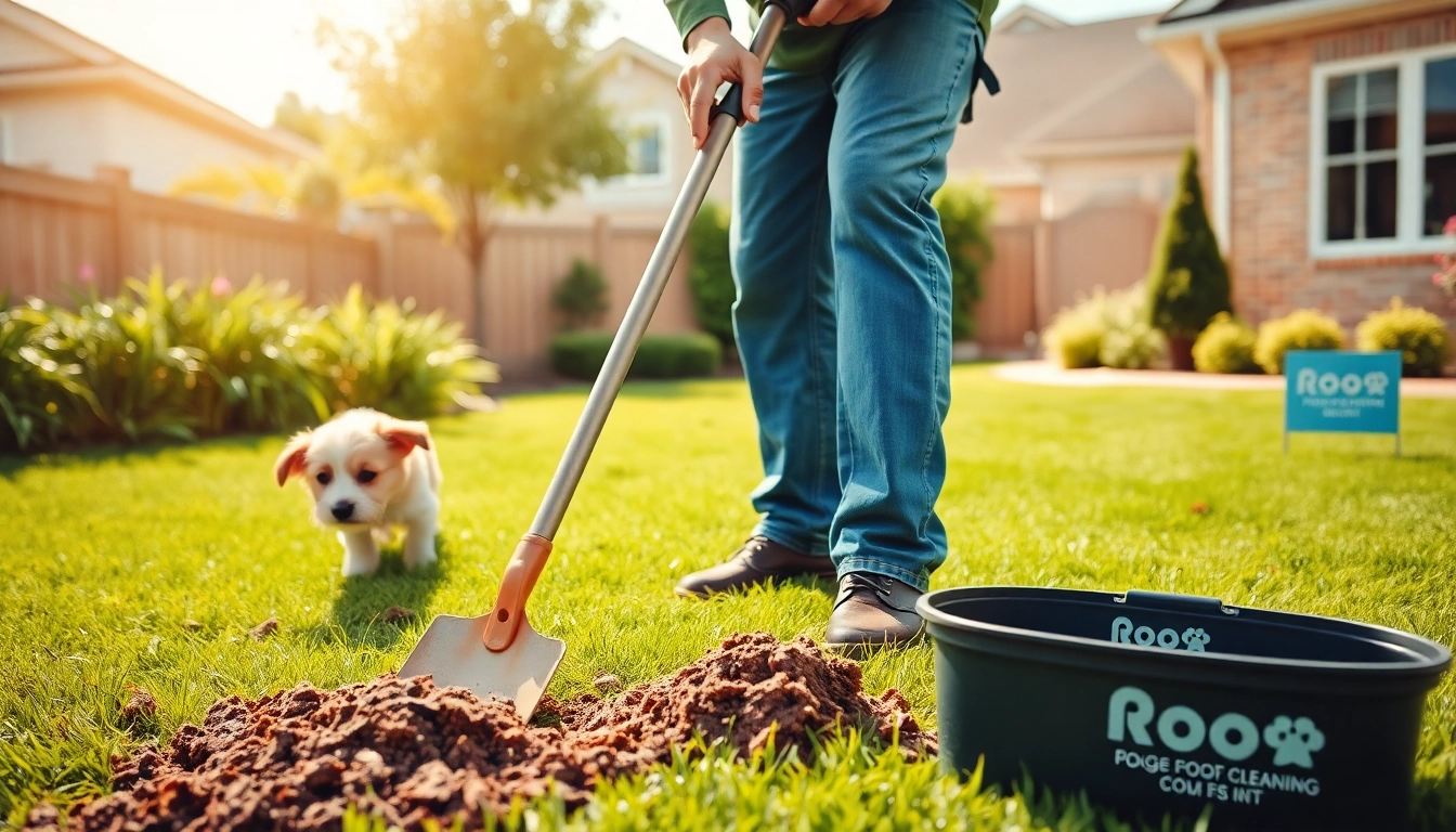 Dog poop cleaning service in action with a technician cleaning a yard