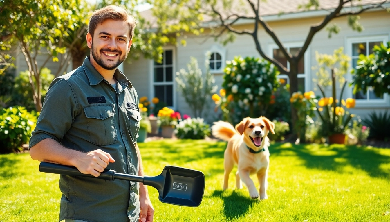 Offering affordable pooper scooper service San Antonio with a friendly technician in a clean backyard.