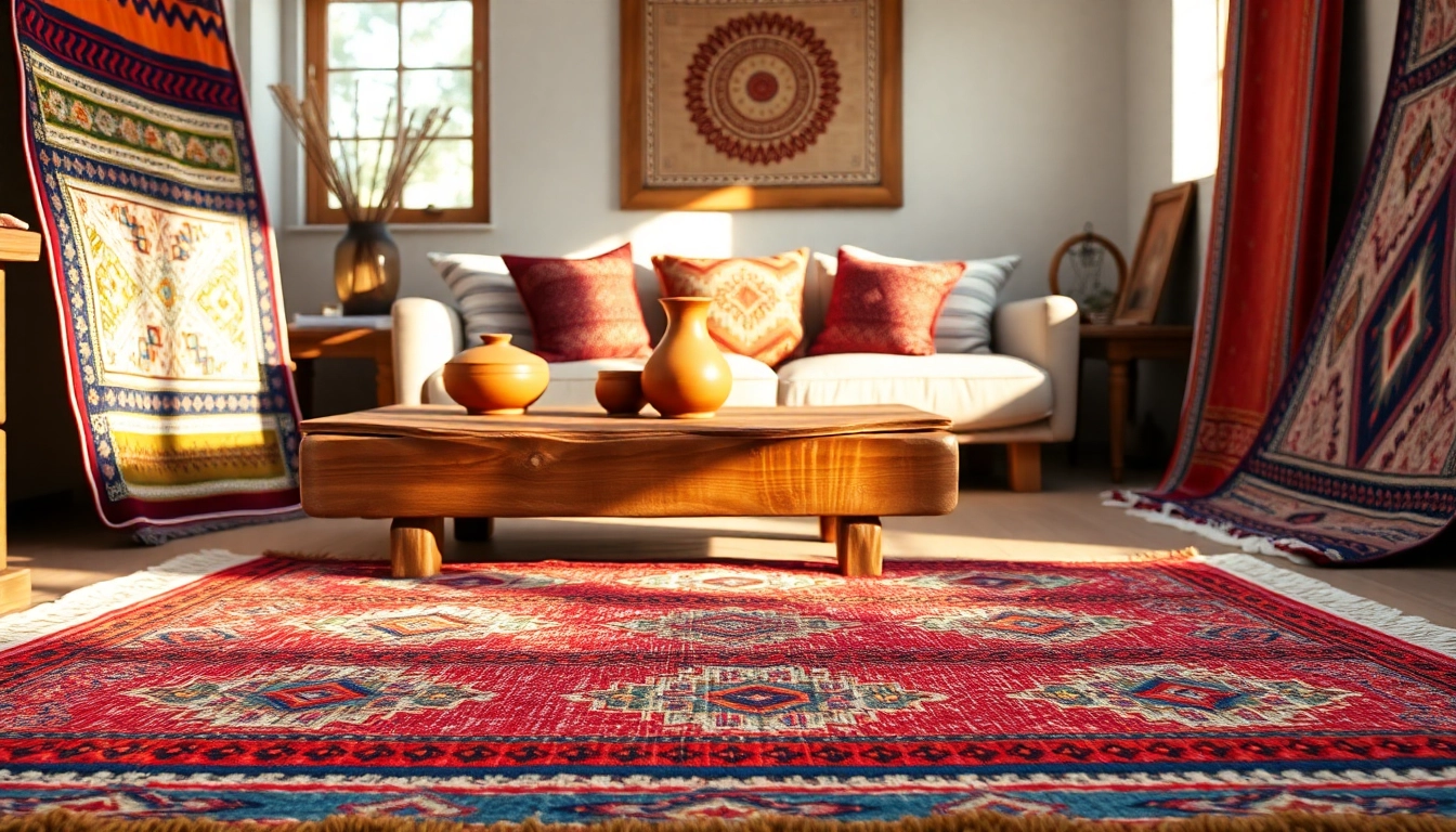 Showcasing Moroccan Boucherouite Rugs with vibrant patterns in a cozy, sunlit living room.