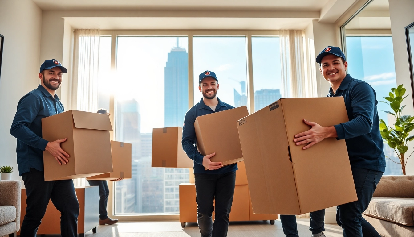 Movers nyc professionals efficiently relocating items in a bright NYC apartment.