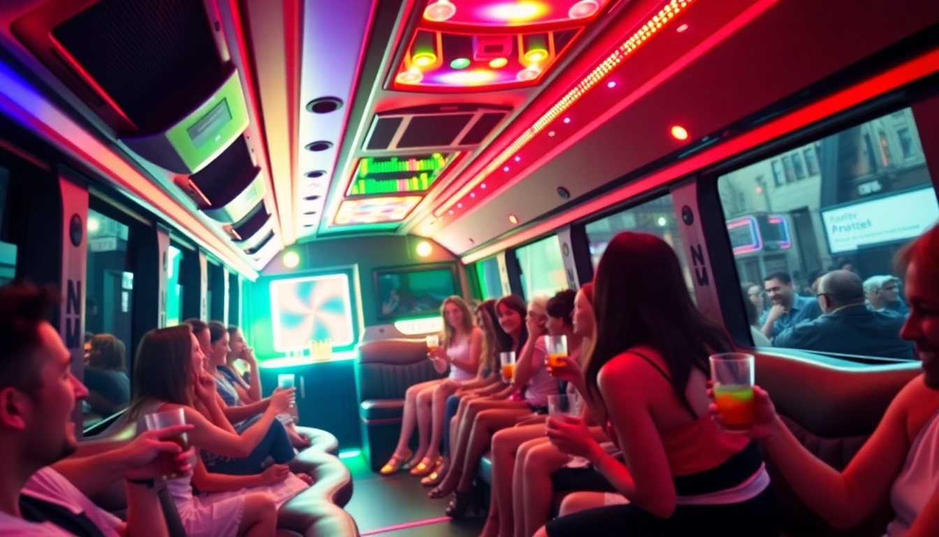 Experience a fun Atlanta party bus with vibrant lights and joyful guests enjoying a memorable celebration.