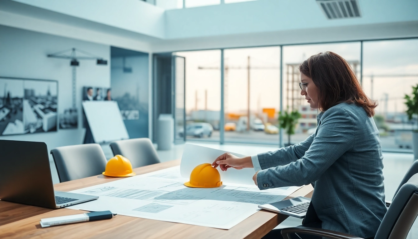 Analyze nvq level 7 construction senior management answers while reviewing project plans in a bright office.