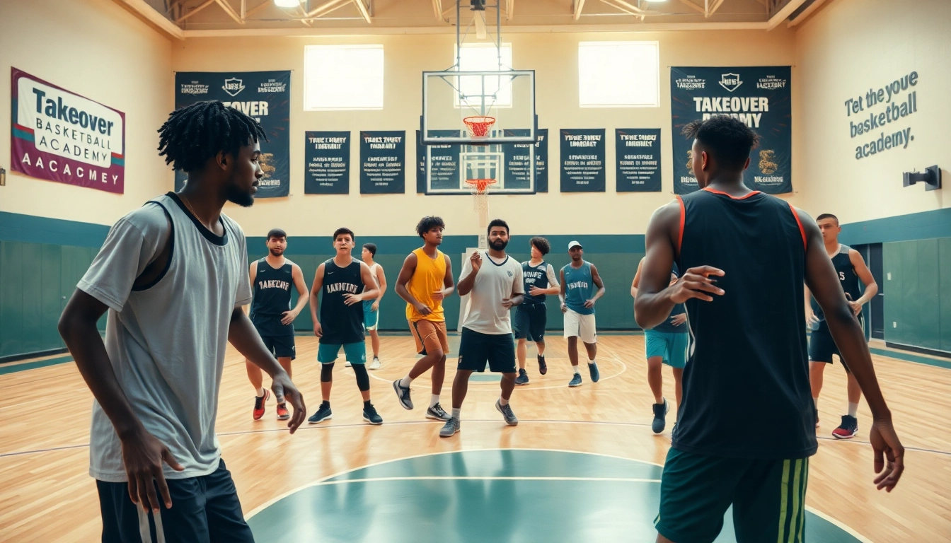 Engaged young athletes training at Takeover Basketball Academy, demonstrating teamwork and athleticism.