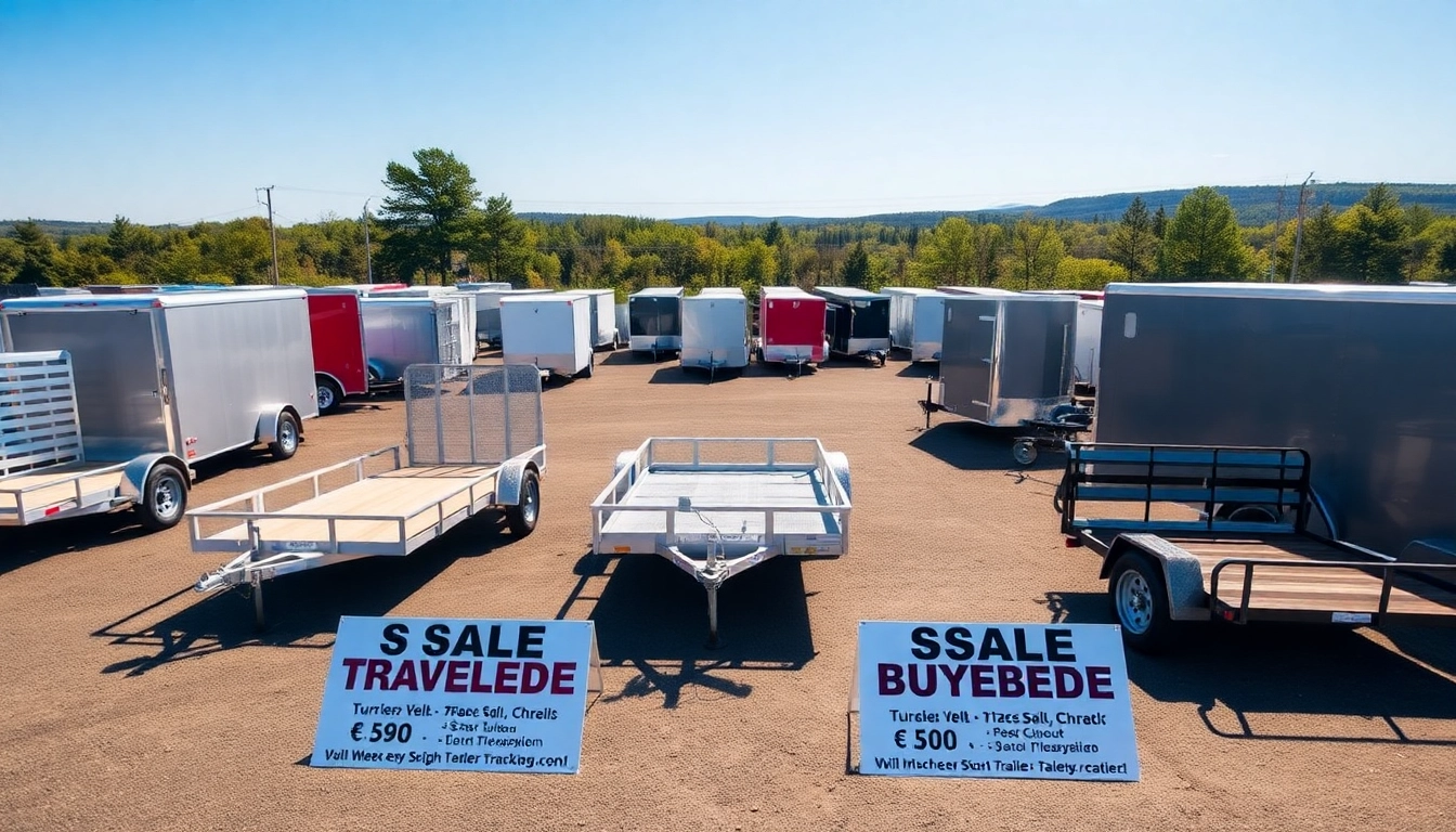 View trailers for sale in Massachusetts lined up in a bright outdoor lot, showcasing various styles.