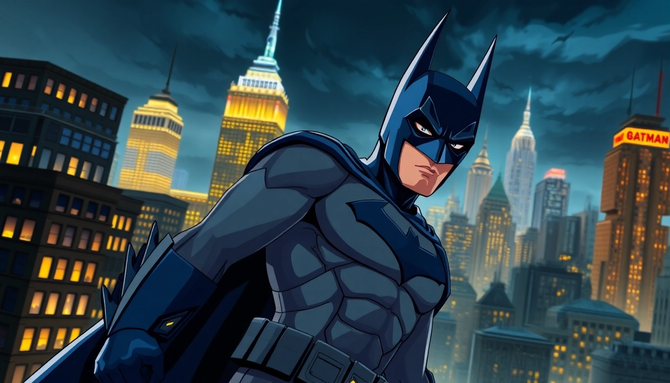 Permainan game batman138 yang menampilkan karakter Batman di Gotham City yang megah dan dinamis.
