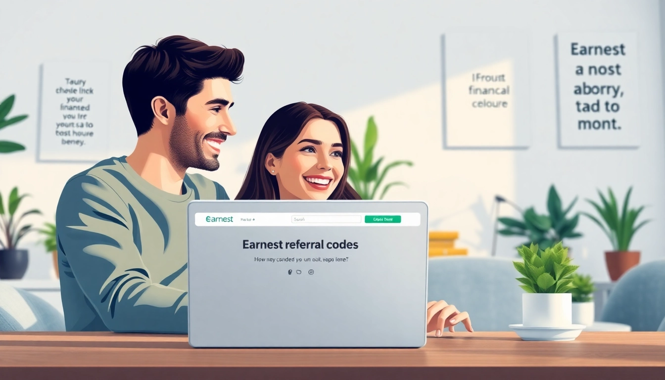 Discussing earnest referral codes with a laptop in a cozy home office setting.