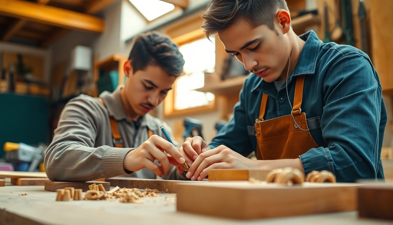 Carpentry apprenticeship near me: aspiring carpenter working on wood in a bright workshop.