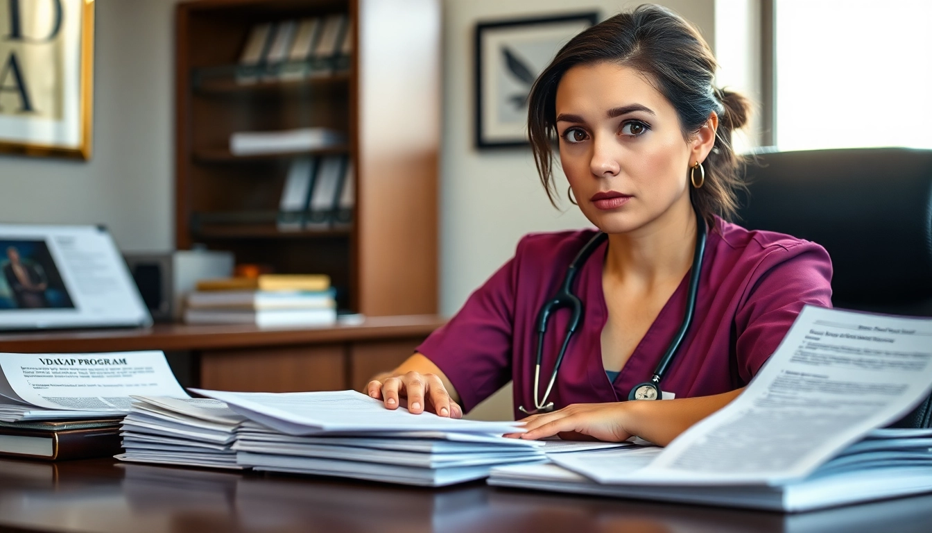 Nurse reviews materials about the VDAP Program in Alabama while in an office