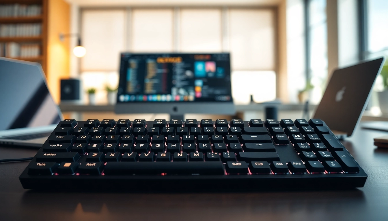 Efficient keyboard layout in a professional workspace enhancing typing experience.