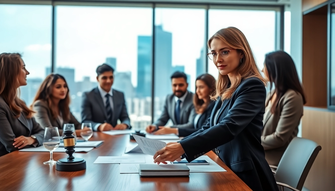 Collaborative meeting at an environmental law firm with diverse attorneys engaged in discussion.