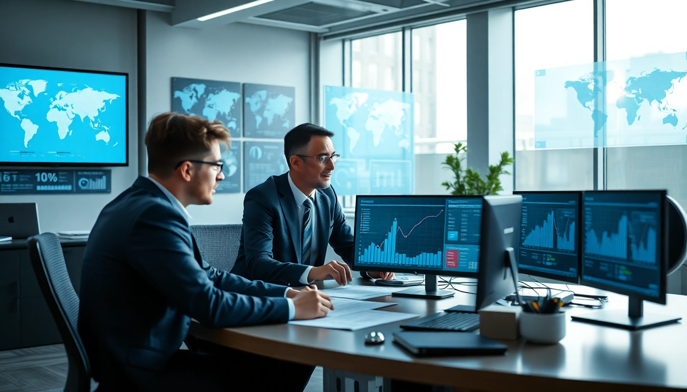 Enhance competitive intelligence through collaborative data analysis in a modern office.