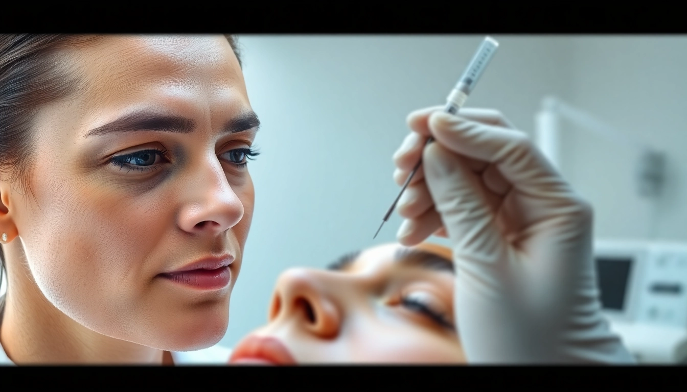 Administering fillers of botox during a precise aesthetic procedure in a serene clinic.