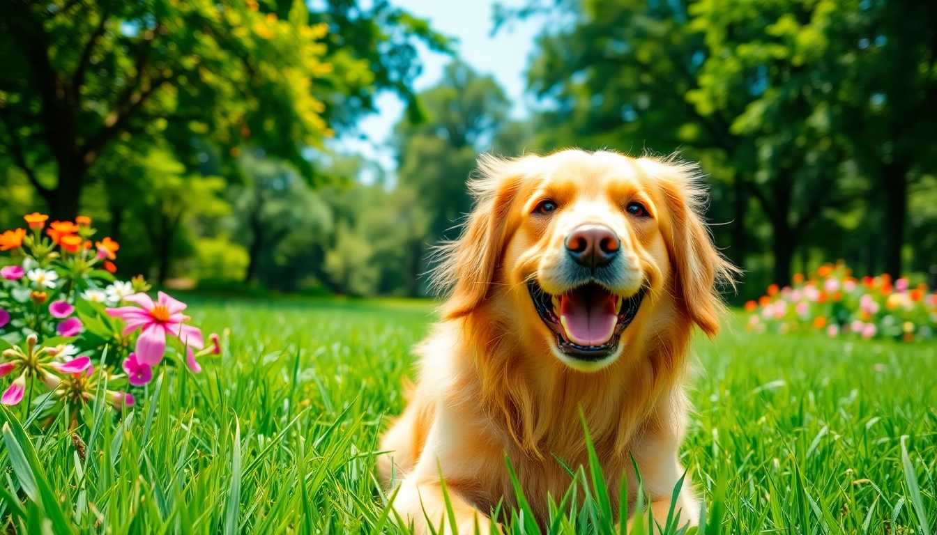 Golden retriever playing in a sunny park, illustrating the joy of nature's blend dog food canada.