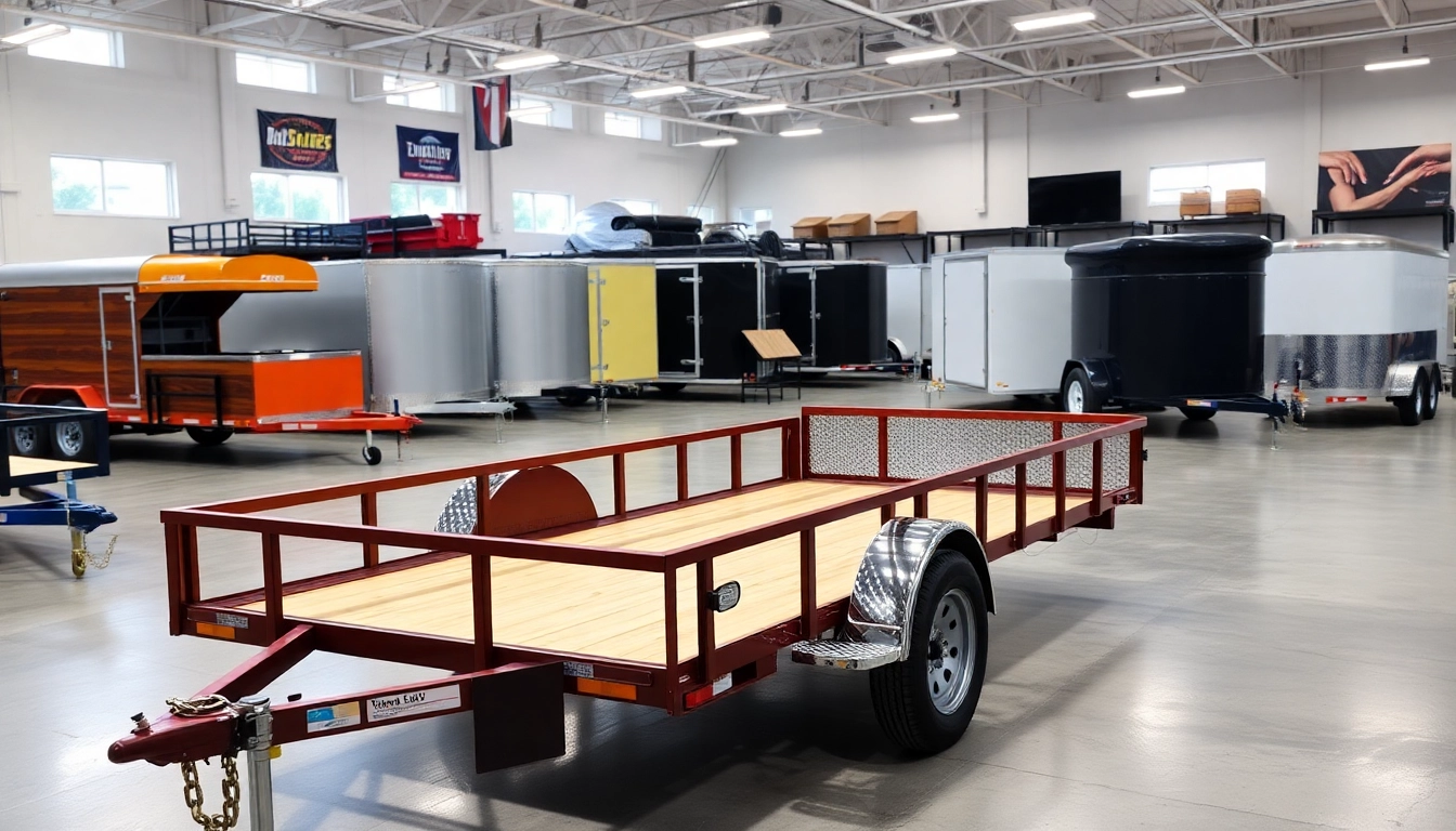 Browse diverse trailers for sale in Massachusetts in a well-lit showroom setting.