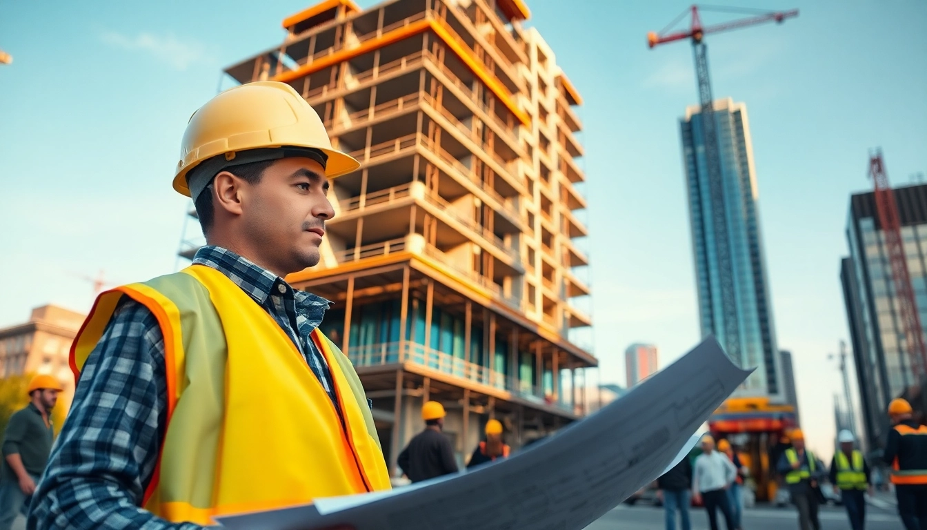 New York City Commercial General Contractor leading a construction team at a bustling job site.