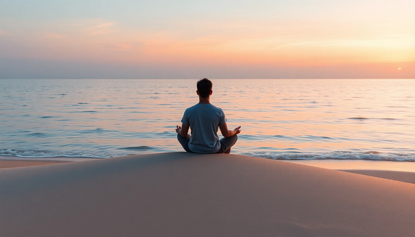 Practicing mindfulness techniques for dealing with anxiety at a tranquil beach setting.