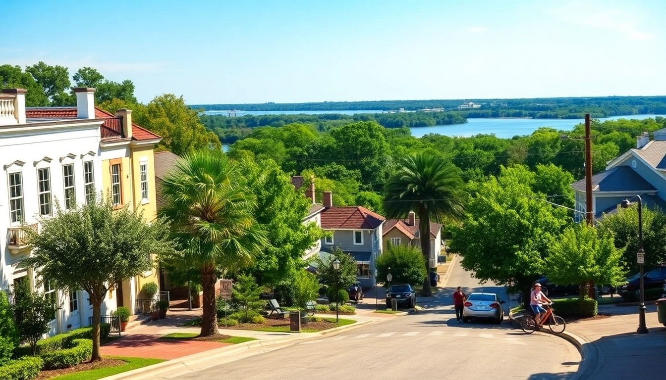 View of Georgetown SC with historic buildings and vibrant greenery.