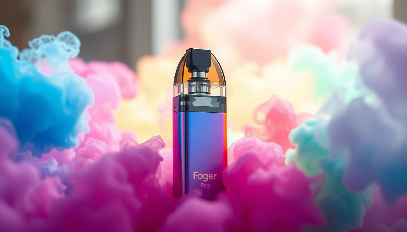 Highlighting Foger Switch Pro Pod with colorful vape clouds and sleek design features.