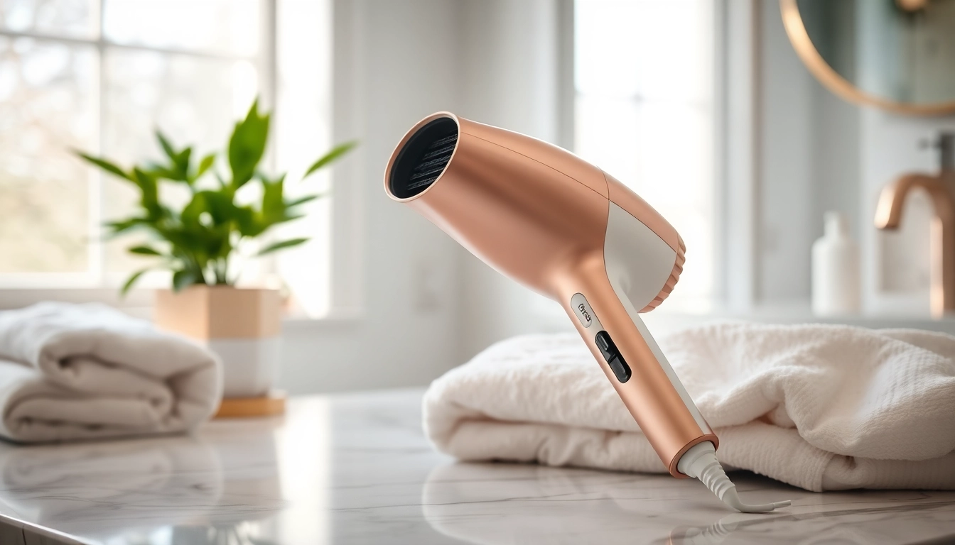 Style your hair efficiently with a lightweight hair dryer featuring a sleek design.