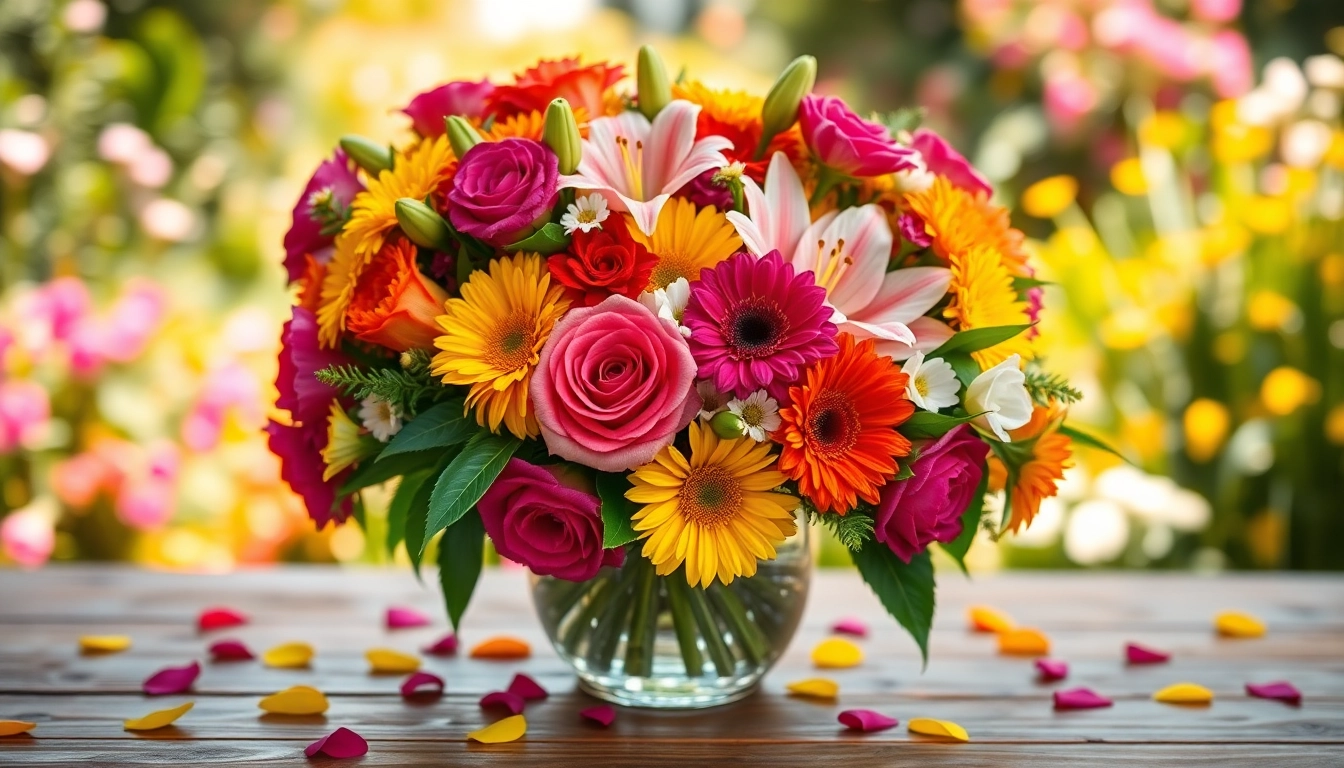 Gorgeous flower arrangement representing Flower Delivery Diamond Creek with vibrant blooms against a sunny garden backdrop.